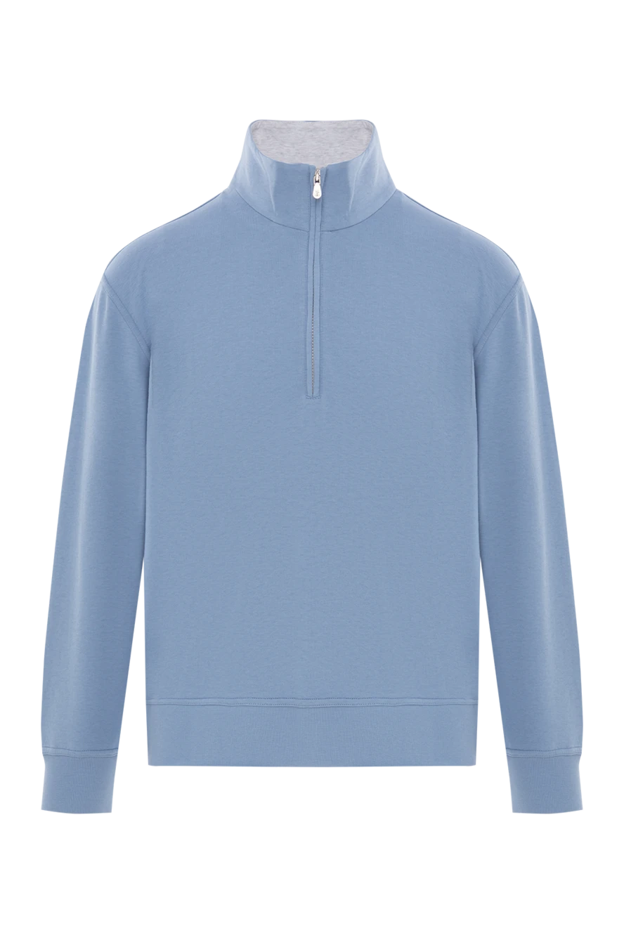 Brunello Cucinelli cotton troyer with high collar and zip light blue 188769 - photo 1
