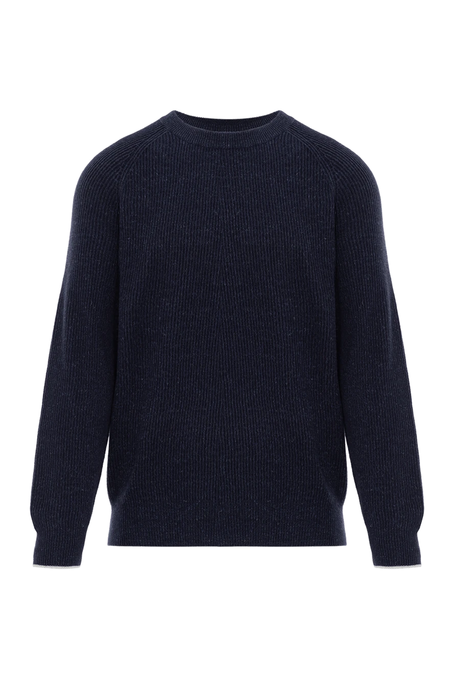 Brunello Cucinelli джемпер синий мужской в рубчик с рукавом реглан 188770 - фото 1