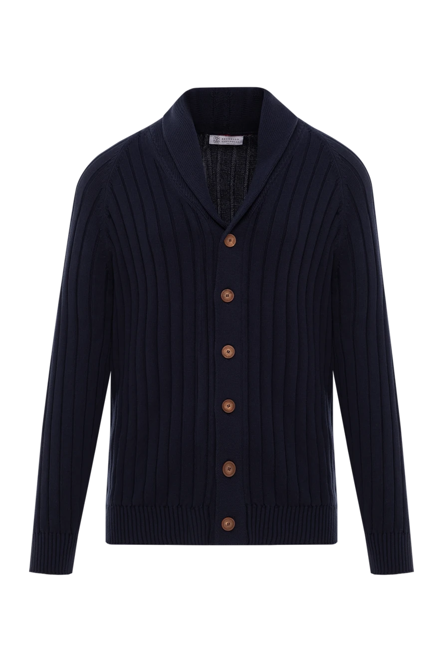 Brunello Cucinelli темно-синий кардиган из хлопка на пуговицах в рубчик 188775 - фото 1