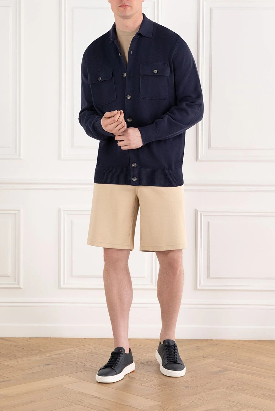 Brunello Cucinelli синий трикотажный кардиган из хлопка с накладными карманами 188777 - фото 1