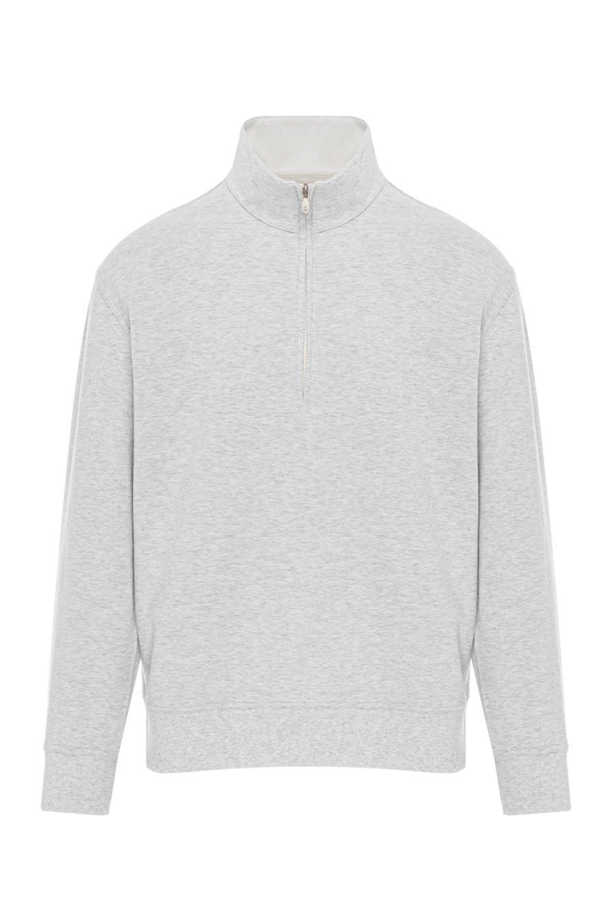 Brunello Cucinelli свитшот светло серый трикотажный с укороченной молнией 188778 - фото 1