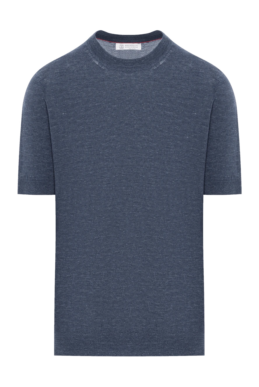 Brunello Cucinelli футболка синий меланж мужская без рисунка из льна и хлопка 188779 - фото 1