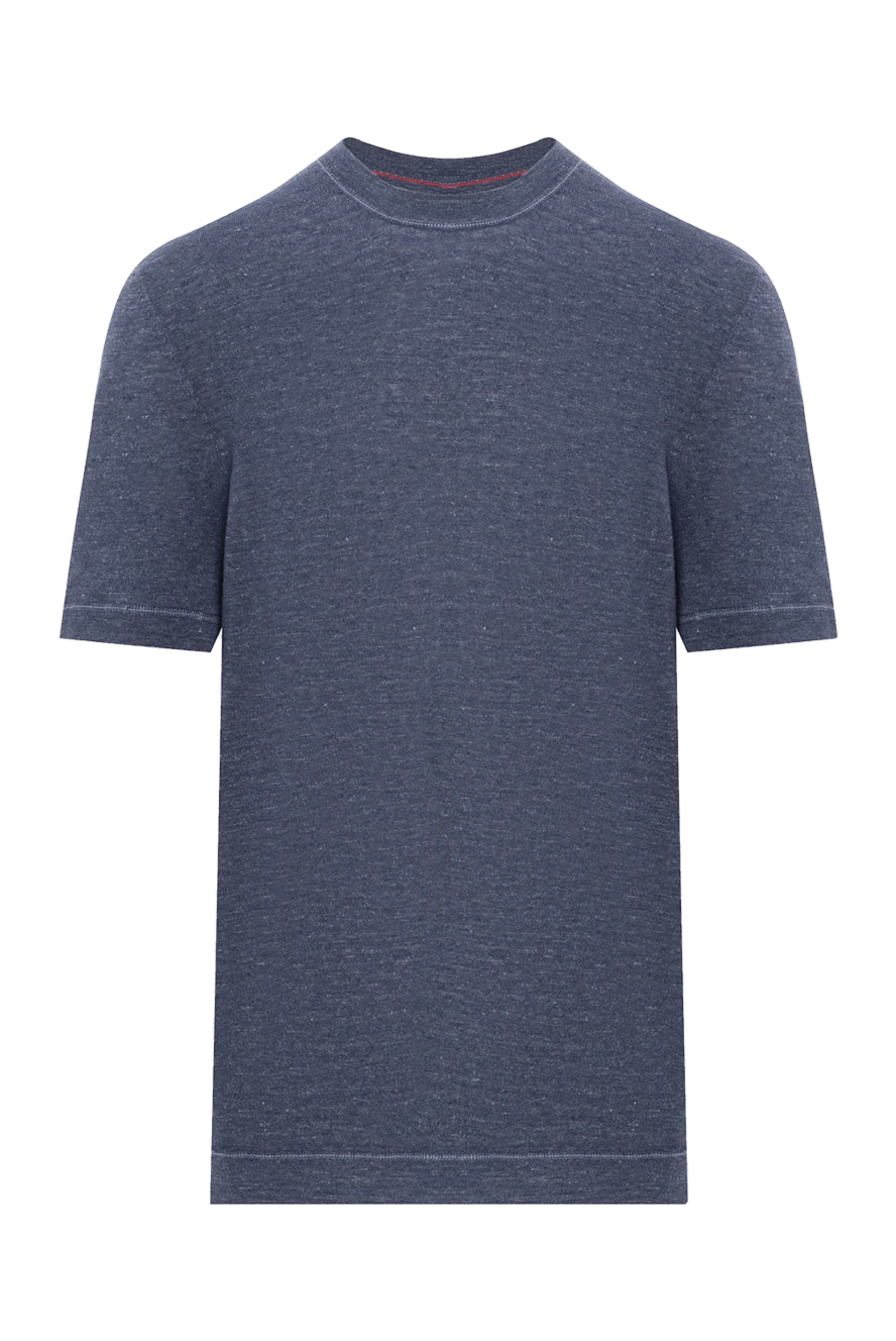 Brunello Cucinelli blue men's t-shirt without a pattern made of linen and cotton 188780 - photo 1