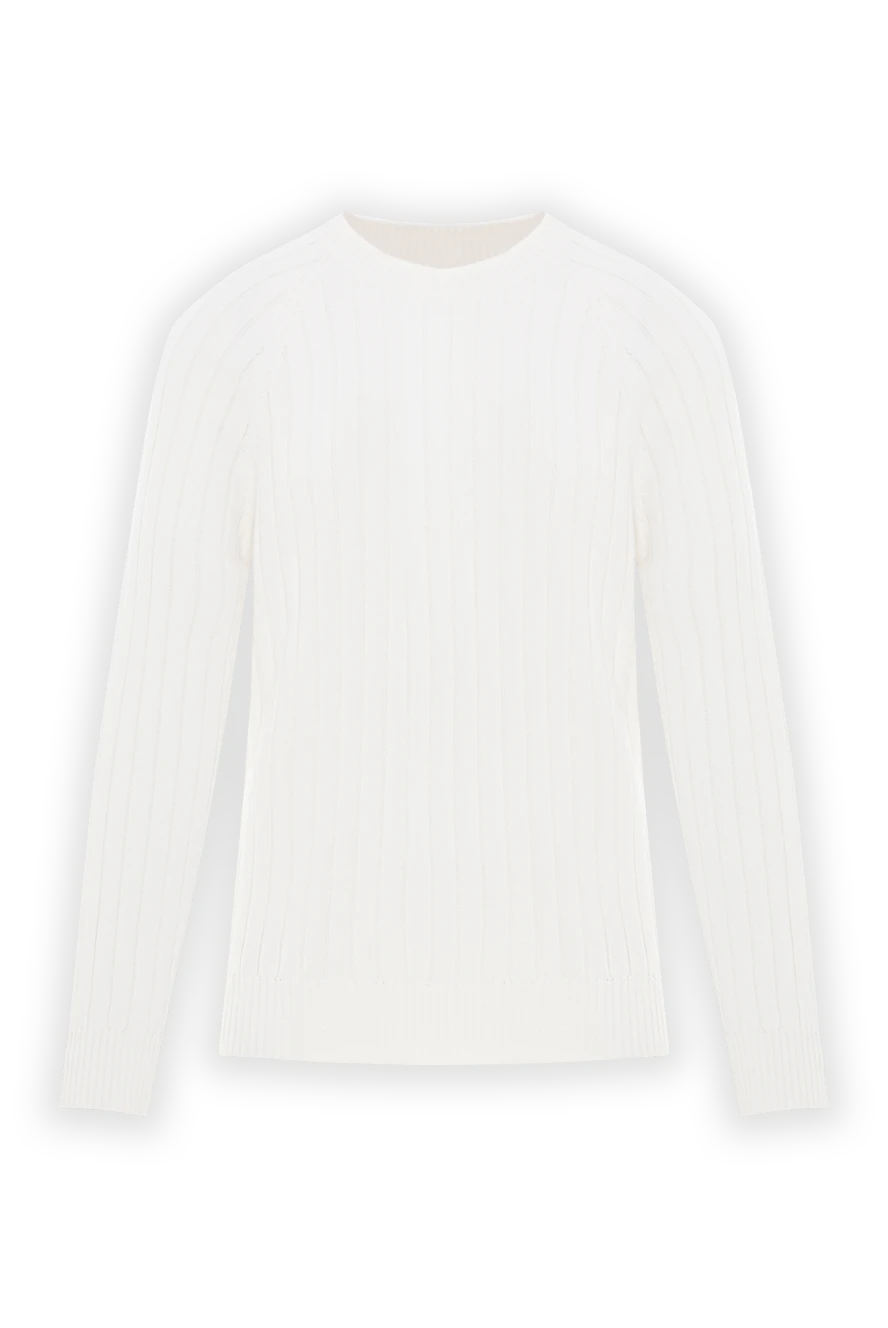 Brunello Cucinelli джемпер мужской из хлопка ребристый белый с круглым вырезом 188783 - фото 1