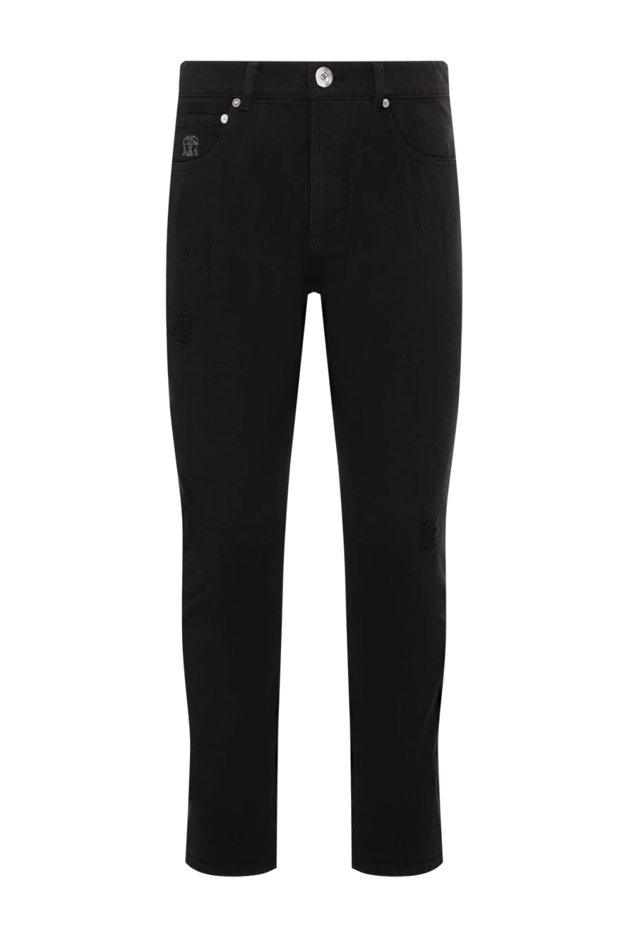 Brunello Cucinelli черные мужские джинсы из хлопка с прорехами 188798 - фото 1