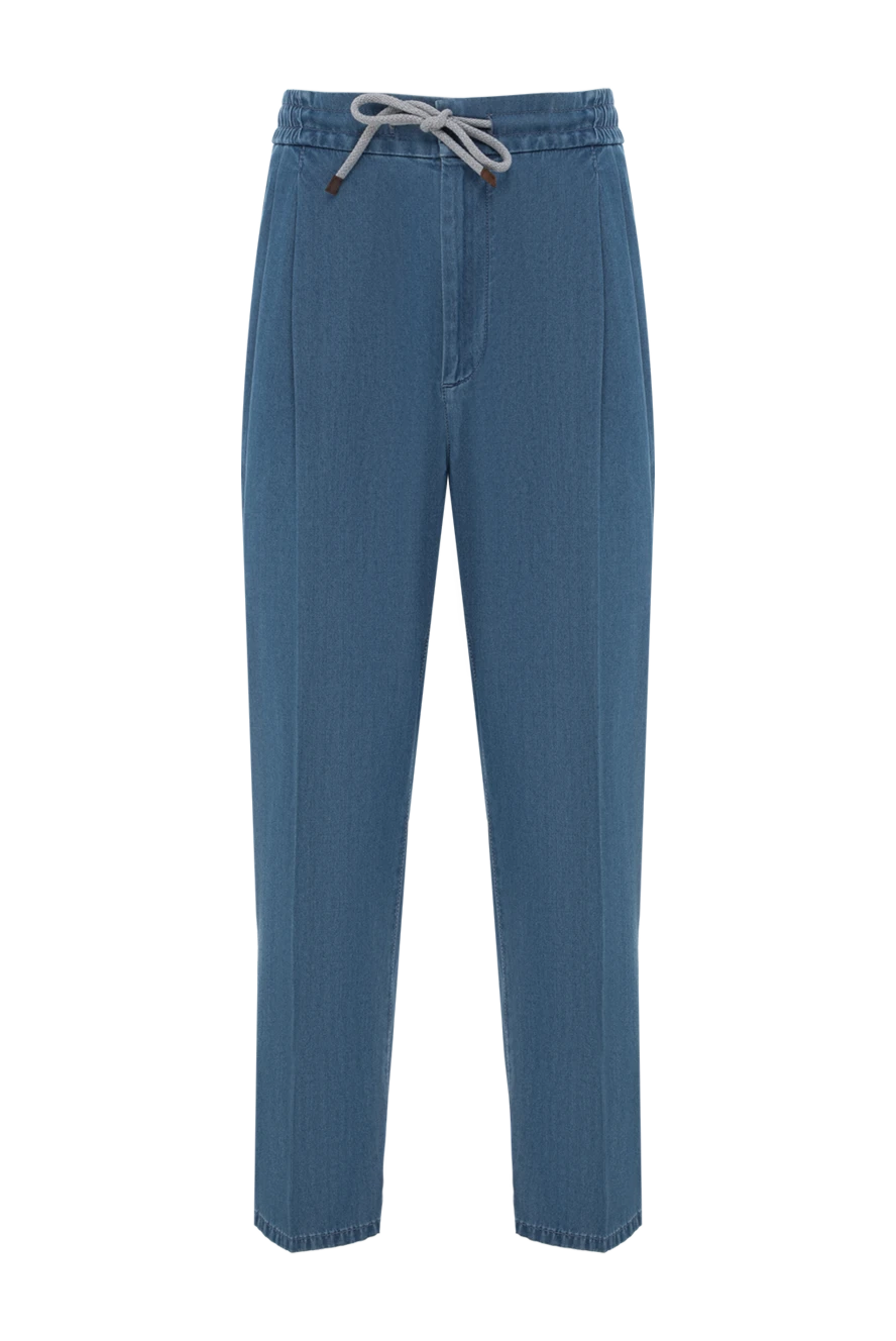 Brunello Cucinelli ашық көк түсті ерлерге арналған шымшу жіптері бар мақта матадан жасалған шалбар 188802 - фото 1