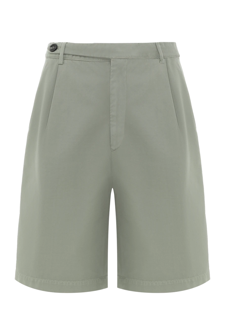 Brunello Cucinelli хлопковые шорты-бермуды зеленые мужские с защипами 188807 - фото 1