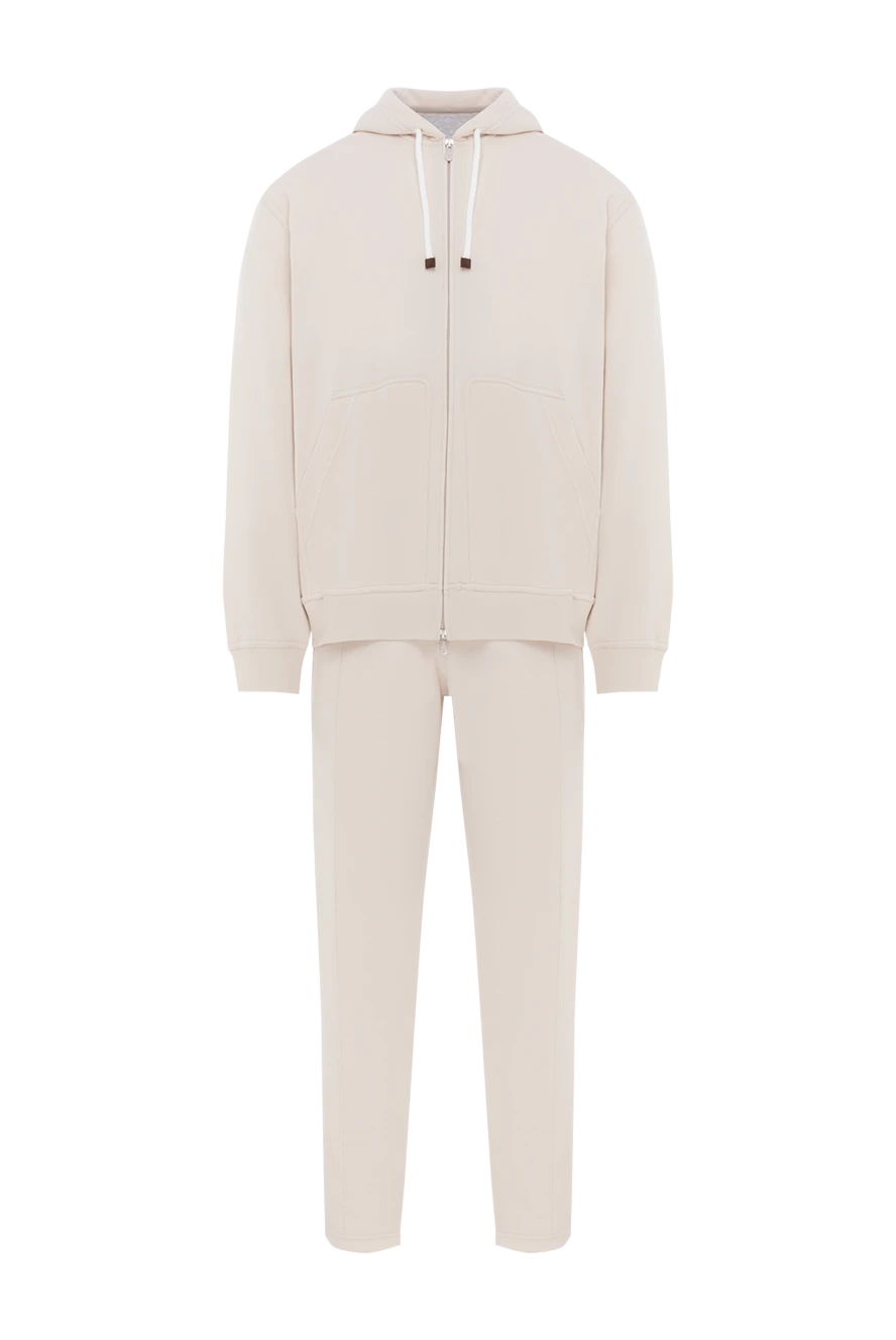 Brunello Cucinelli бежевый спортивный костюм из хлопка с капюшоном на кулиске 188820 - фото 1