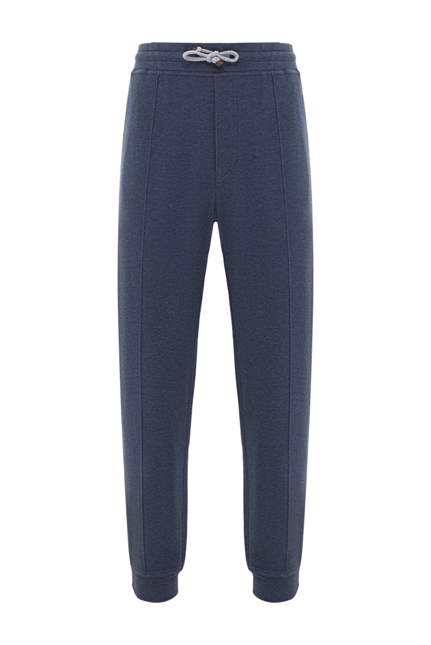 Brunello Cucinelli blue cotton jogger pants with raised stitching and drawstring waist 188830 - photo 1