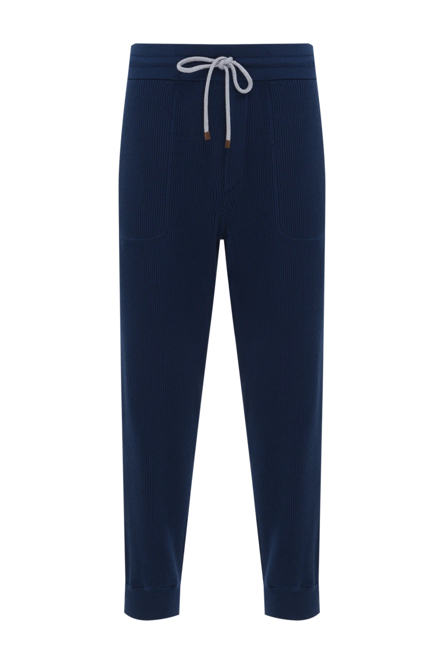 Brunello Cucinelli men's navy blue ribbed drawstring trousers 188832 - photo 1
