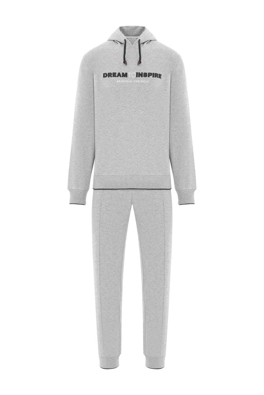 Brunello Cucinelli мужской спортивный костюм серый меланж из хлопка с капюшоном 188904 - фото 1