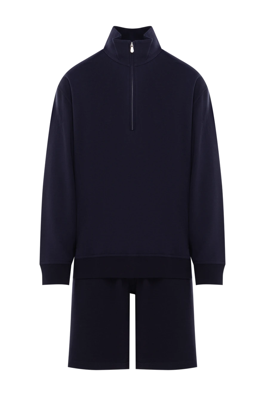 Brunello Cucinelli летний трикотажный костюм с шортами синего цвета из хлопка 188905 - фото 1