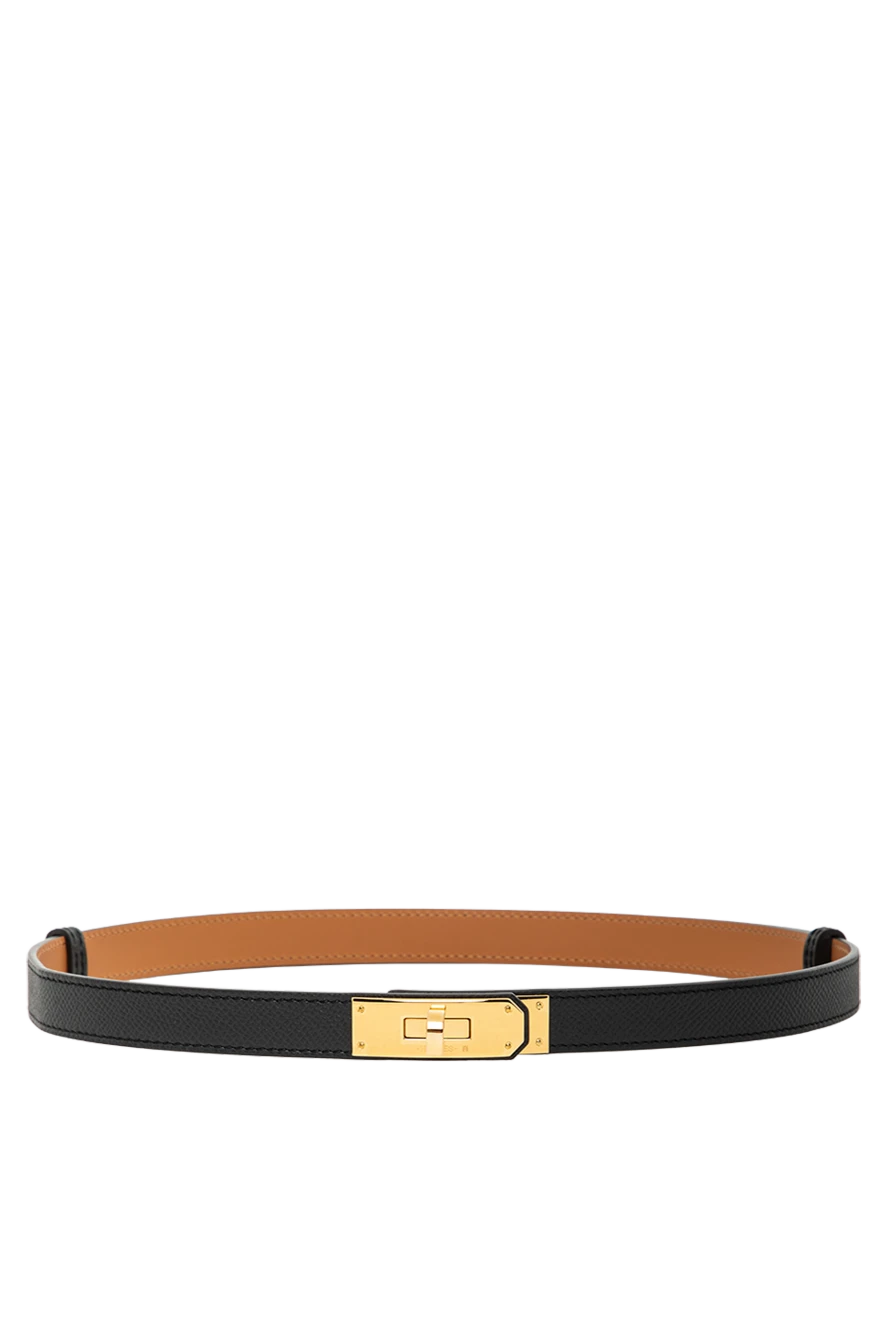 Hermes кожаный ремень из телячьей кожи epsom с желтой пряжкой kelly 18 черный 188920 - фото 1