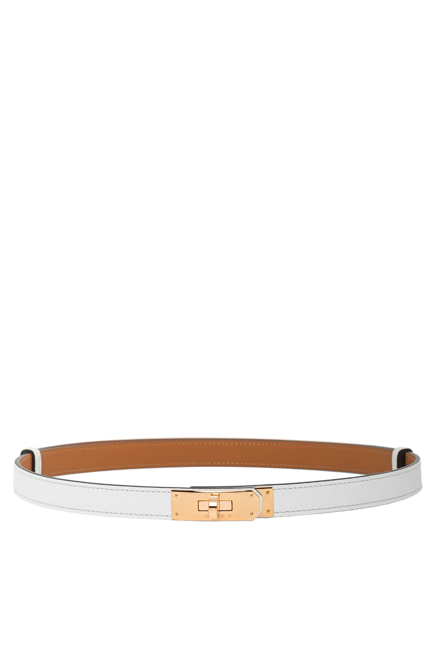 Hermes кожаный ремень из телячьей кожи epsom с розовой пряжкой kelly 18 белый 188923 - фото 1