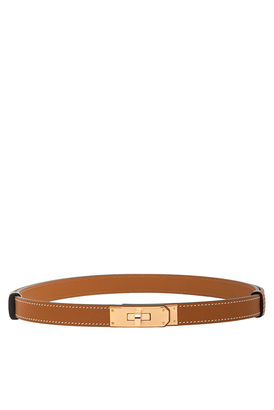 Hermes epsom calfskin leather belt with pink kelly buckle 18 brown 188924 - photo 1
