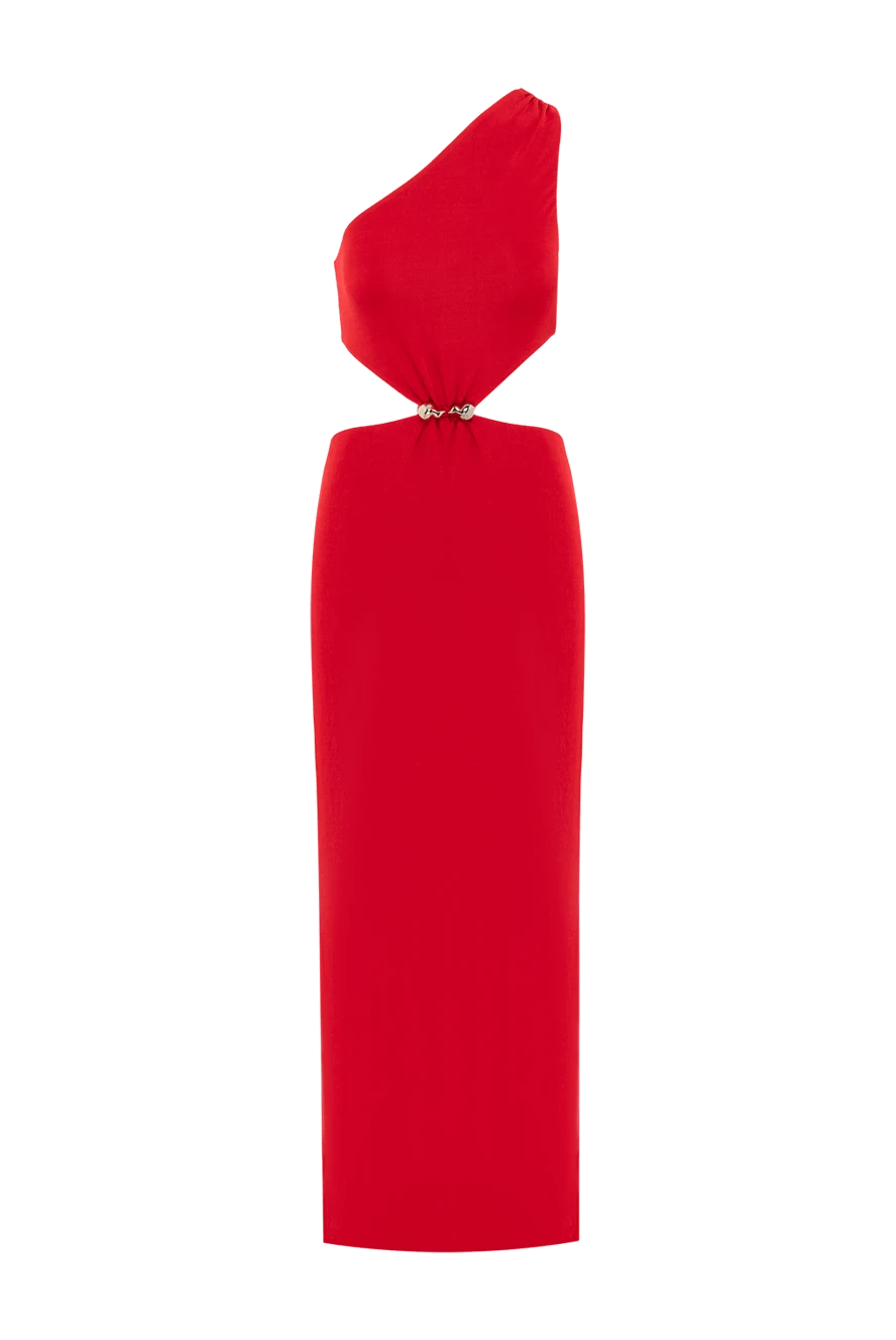 Moeva бір иықты қызыл түсті текстуралы, ілгегі детальдары бар максимум көйлек 188938 - фото 1