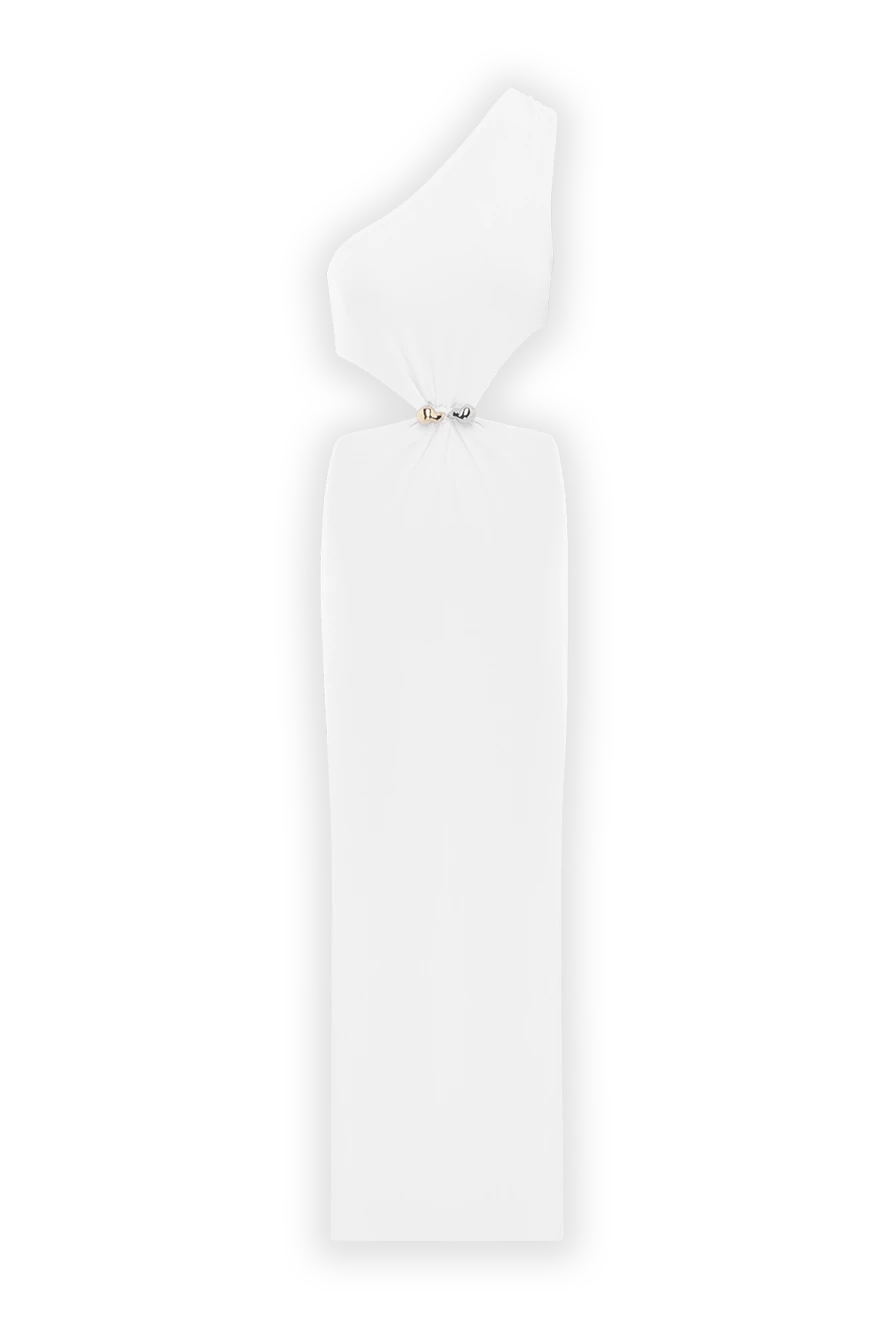 Moeva белое фактурное платье макси на одно плечо с пряжкой и сборкой спереди 188939 - фото 1