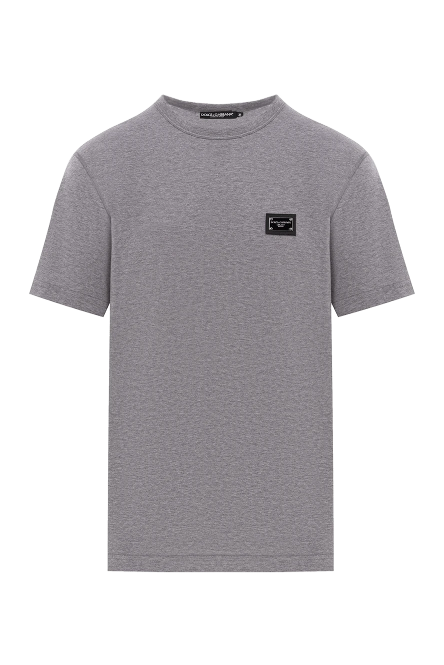 Dolce & Gabbana серая футболка из хлопкового джерси с фирменной металлической пластинкой 188975 - фото 1