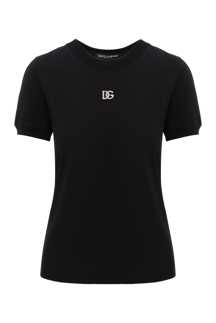 Dolce & Gabbana футболка из хлопка с кристальным логотипом dg черная женская 188991 - фото 1