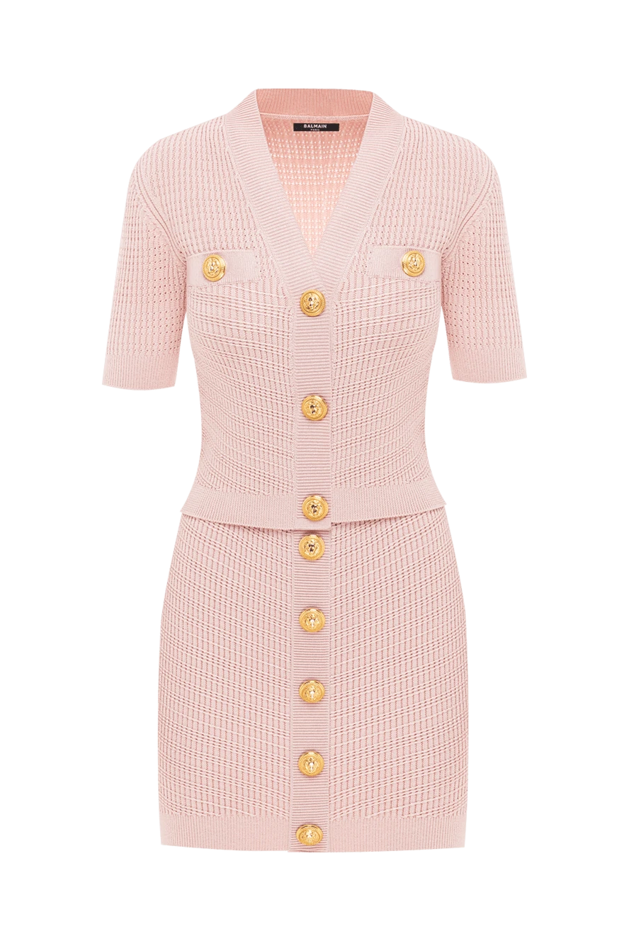 Balmain вязаный трикотажный топ с юбкой розового цвета с фирменными пуговицами 189007 - фото 1