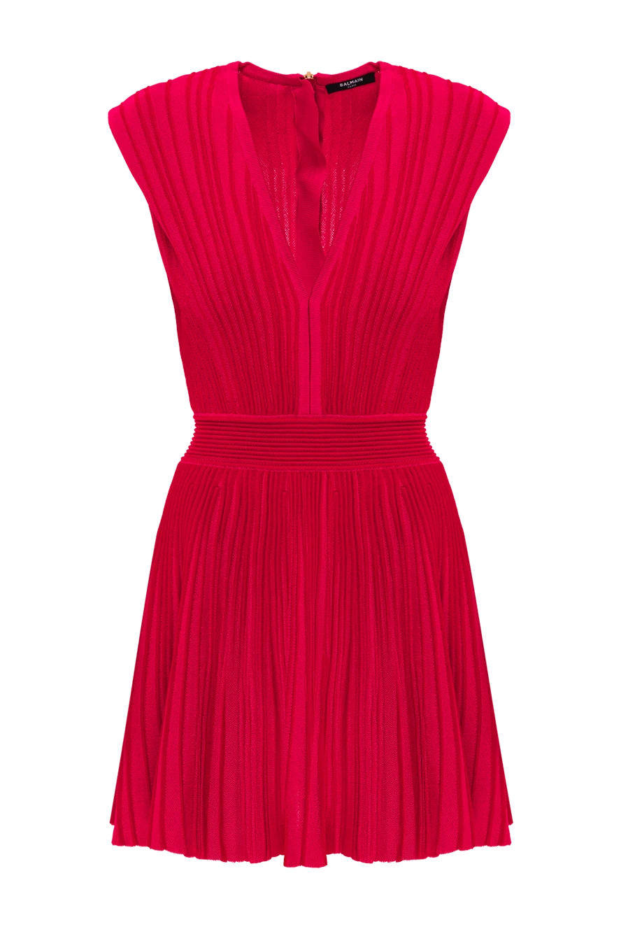 Balmain двухцветное расклешенное трикотажное платье красного цвета 189008 - фото 1