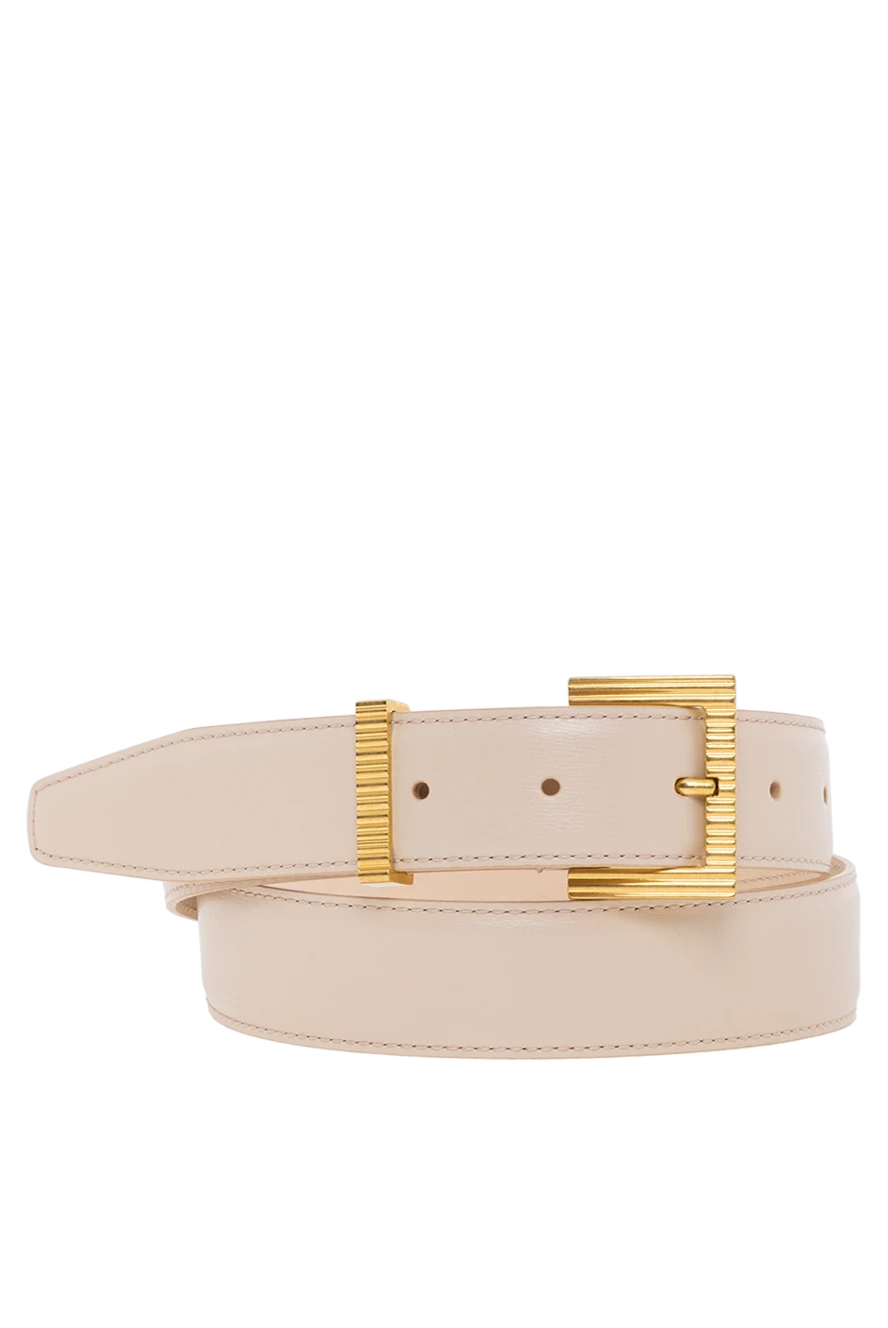 Balmain calfskin belt with striped gold metal buckle beige 189010 - photo 1