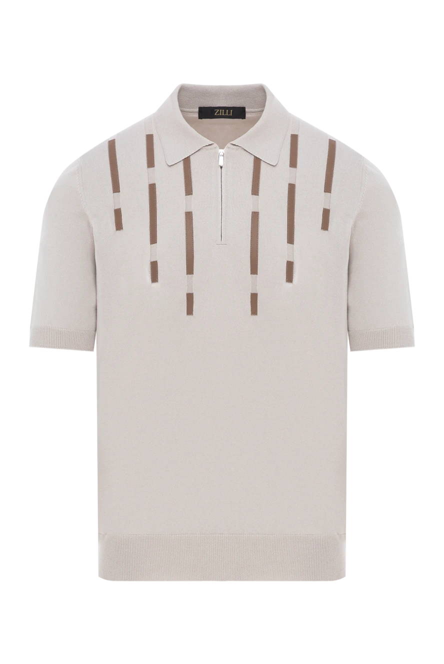 Zilli beige men's cotton and silk polo shirt with leather details 189018 - photo 1