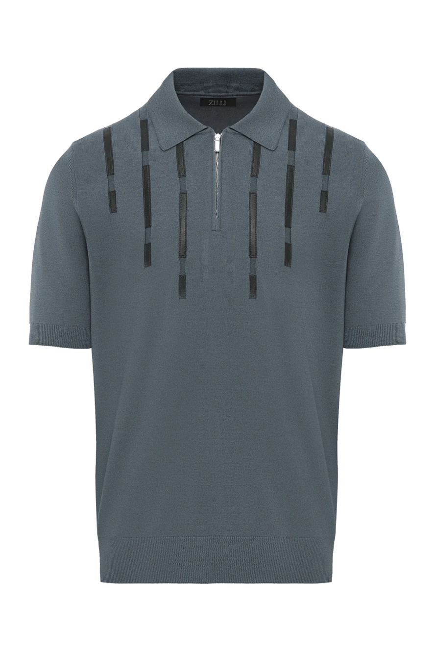 Zilli былғары бөлшектері бар ерлерге арналған сұр мақта және жібек поло жейдесі 189020 - фото 1