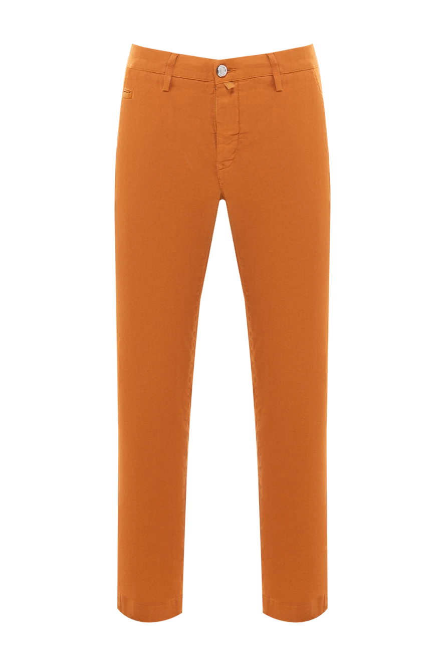 Jacob Cohen мужские брюки из хлопка и льна в насыщенном оттенке охры с вышитым логотипом 189035 - фото 1