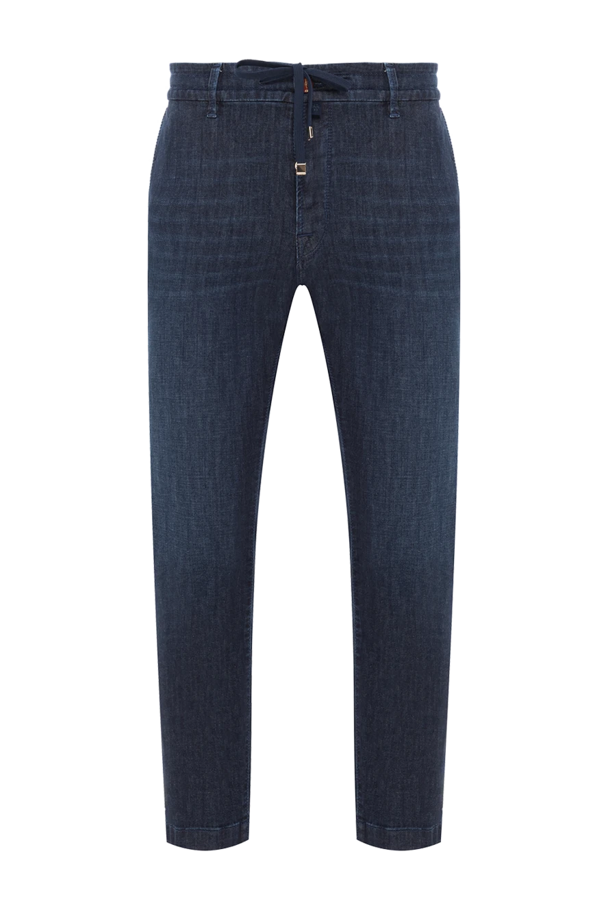 Jacob Cohen синие мужские джинсы с эффектом потертости из хлопка на завязке 189041 - фото 1