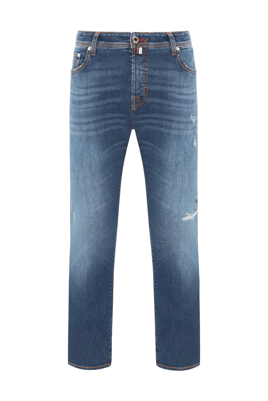 Jacob Cohen джинсы мужские с потертостями и прорехами синие зауженные 189080 - фото 1