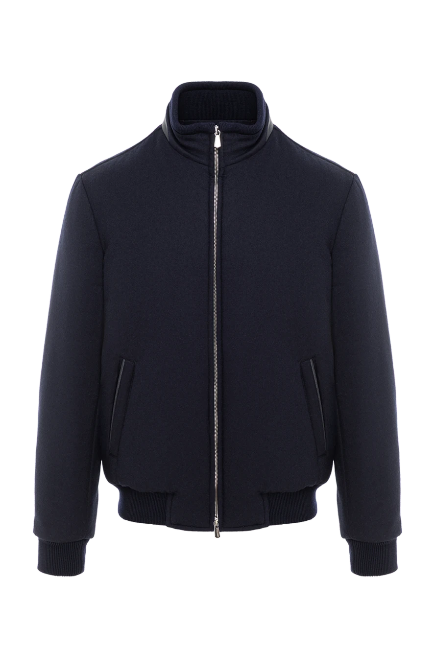 Enrico Mandelli тёмно-синий бомбер из шерсти и кашемира с кожаной отделкой на воротнике 189102 - фото 1
