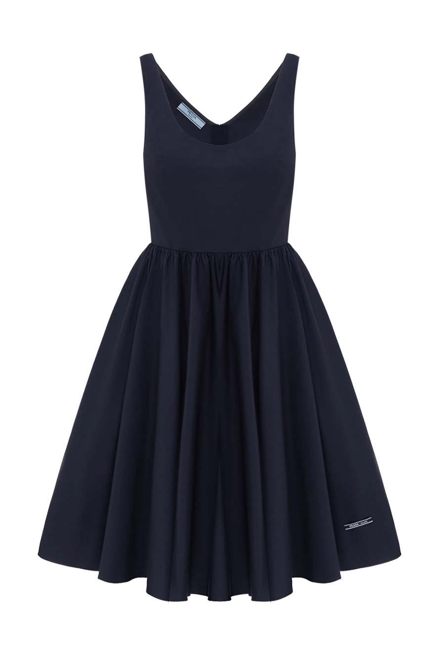 Prada расклешенное мини-платье круглой горловиной из хлопка синее 189123 - фото 1