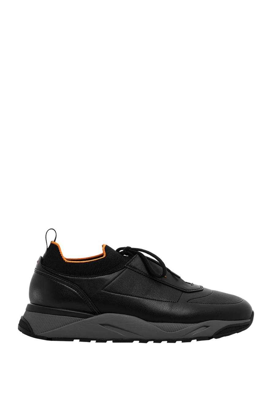 Santoni мужские черные кроссовки из натуральной кожи на белой подошве 189138 - фото 1