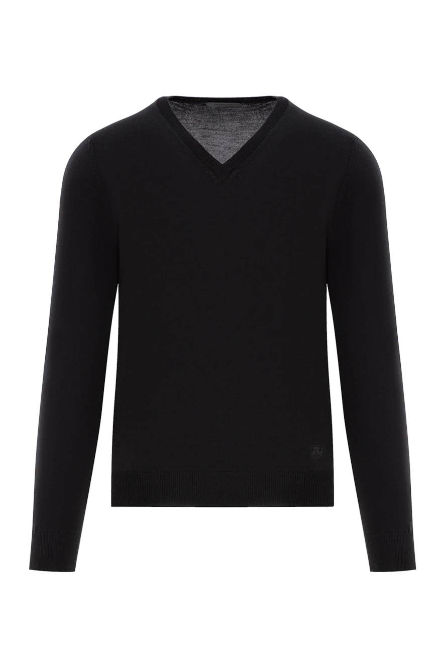 Corneliani черный шерстяной джемпер с треугольным вырезом мужской 189141 - фото 1