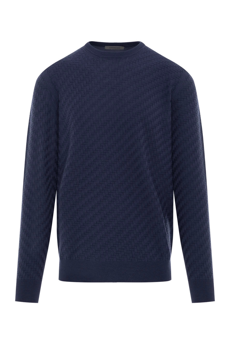 Corneliani мужской джемпер с фактурной плетенной вязкой из шерсти синий 189143 - фото 1