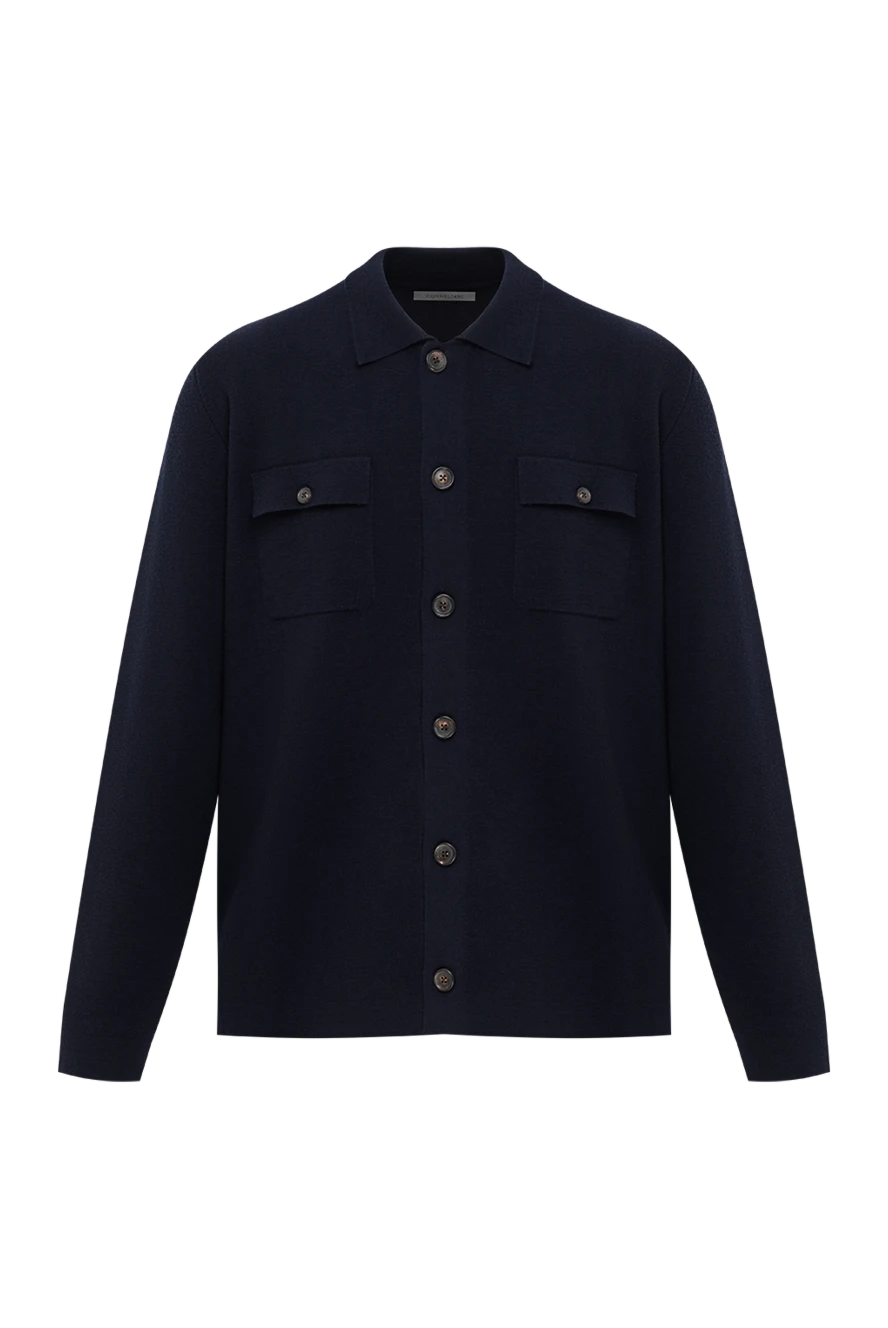 Corneliani мужская шерстяная рубашка темно-синего цвета с отложным воротником 189162 - фото 1
