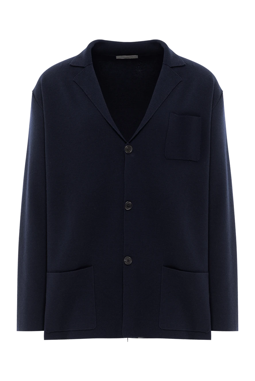 Corneliani трикотажный шерстяной пиджак с накладными карманами синего цвета 189188 - фото 1