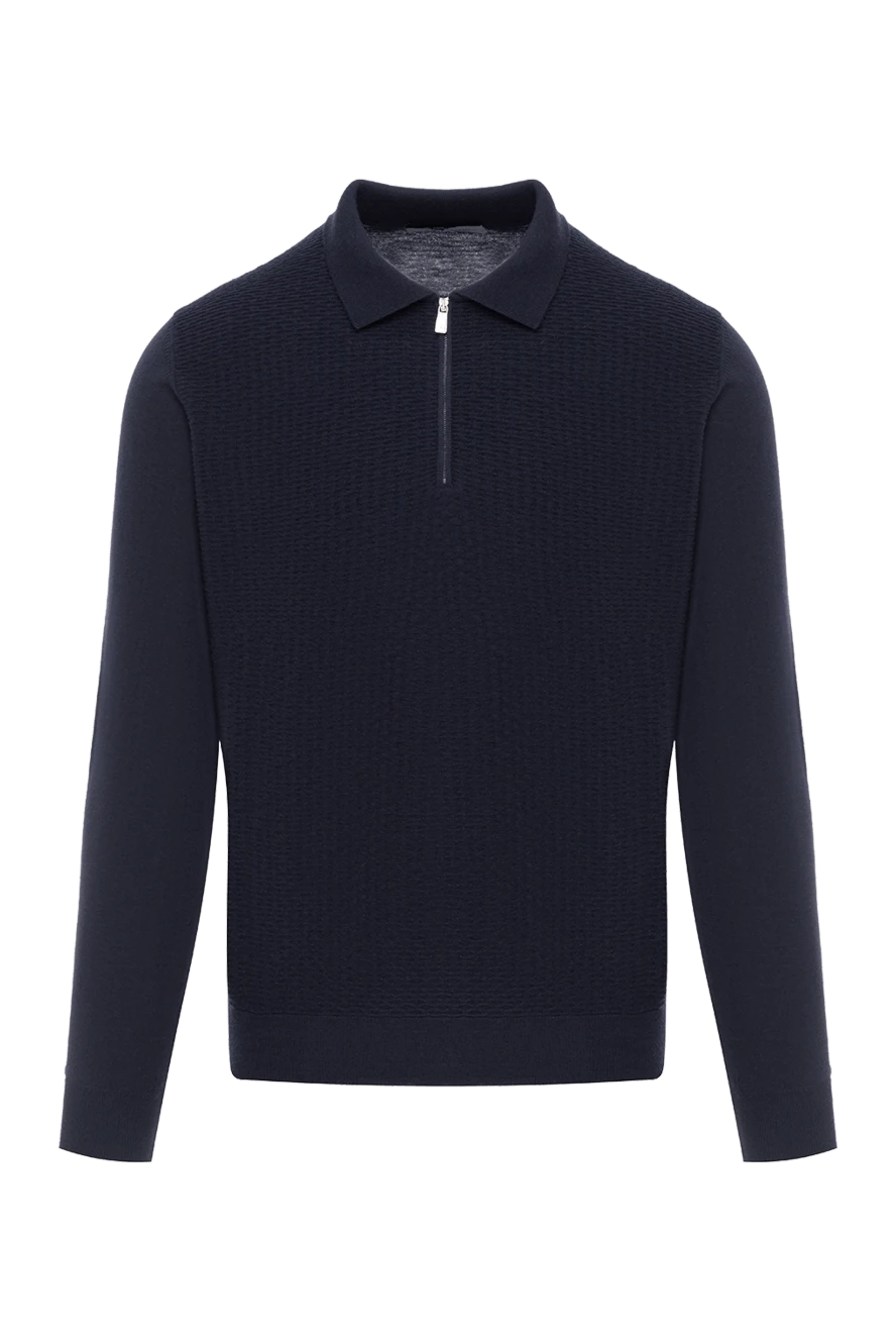 Corneliani темно-синее трикотажное поло с рельефной вязкой и молнией 189196 - фото 1