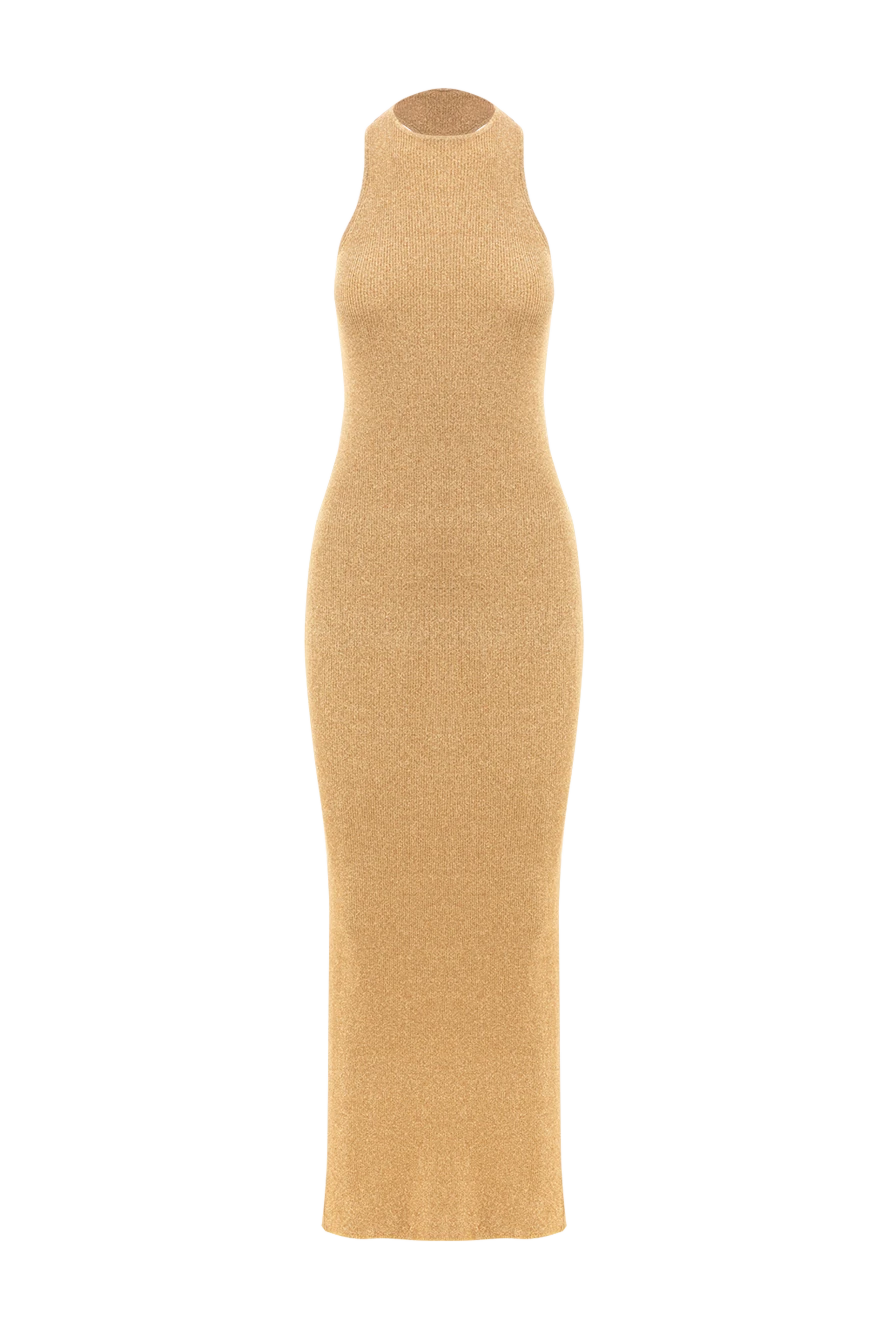 Saint Laurent платье-борцовка из ламе с ребристым узором желтое 189270 - фото 1