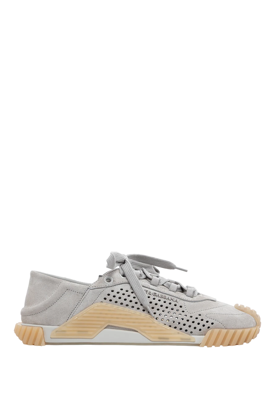 Dolce & Gabbana кроссовки-слипоны ns1 из замшевой серой телячьей кожи с перфорацией и аппликацией 189279 - фото 1
