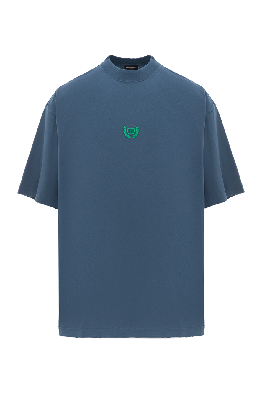 Balenciaga кестеленген логотипі бар көк мақтадан жасалған мойын жейде 189288 - фото 1