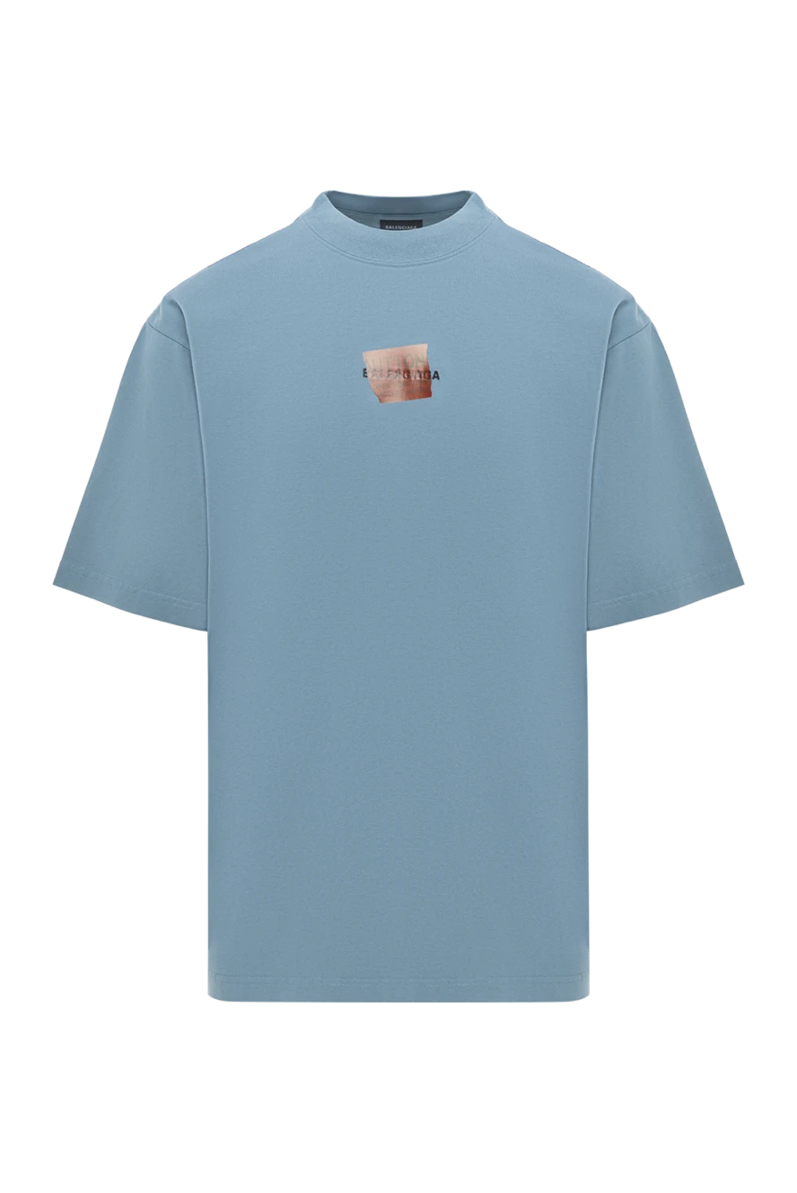 Balenciaga голубая футболка с круглым вырезом и логотипом из хлопка 189299 - фото 1