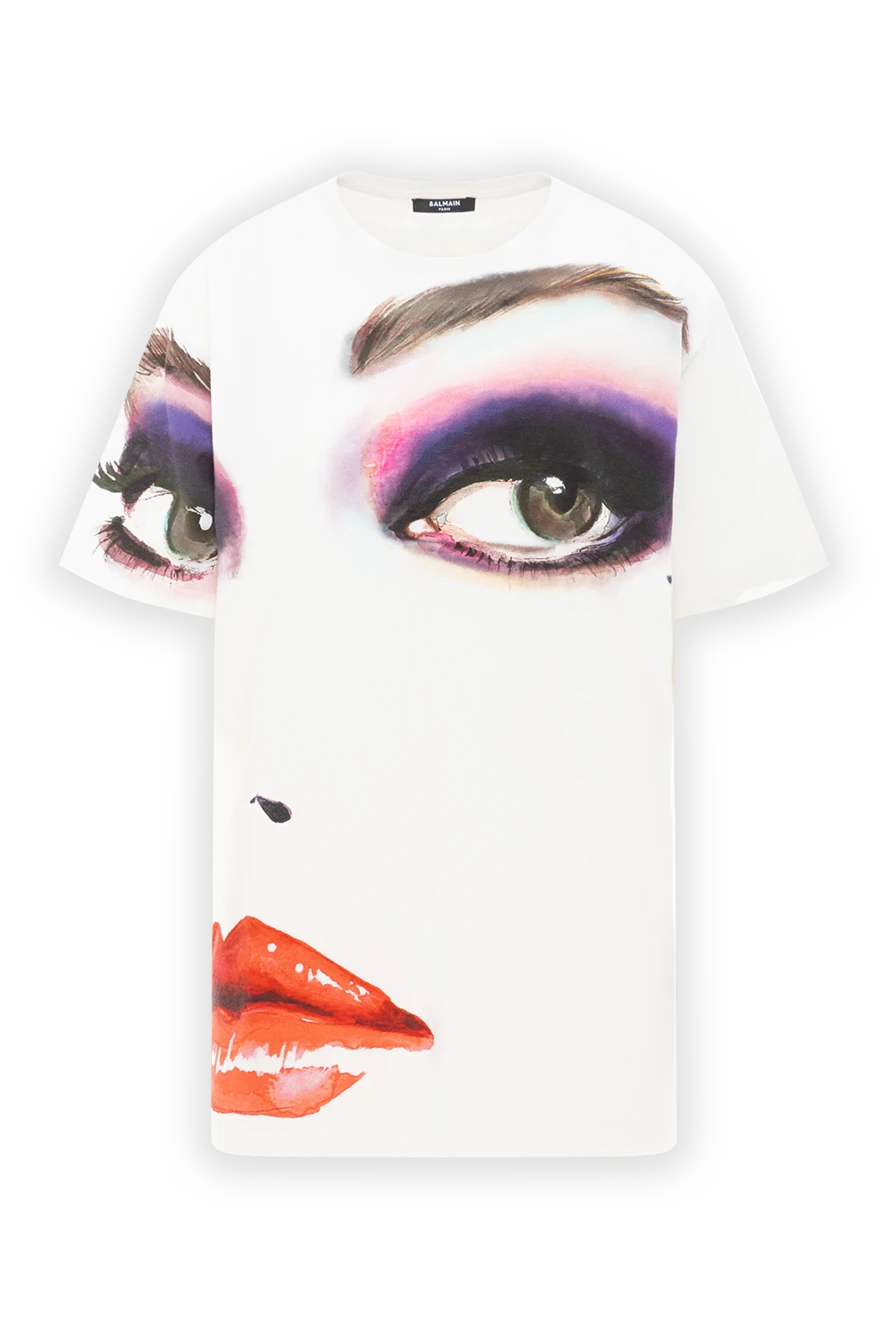 Balmain әйелдерге арналған ақ мақтадан жасалған арт-принтті футболка 189338 - фото 1