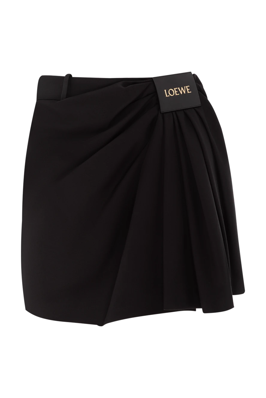 Cotton and silk twill skirt with asymmetrical drape black