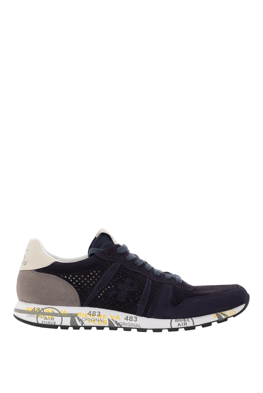 Premiata ерлерге арналған перфорацияланған былғары және күдері көк түсті эрик ретро кроссовкалары 189379 - фото 1