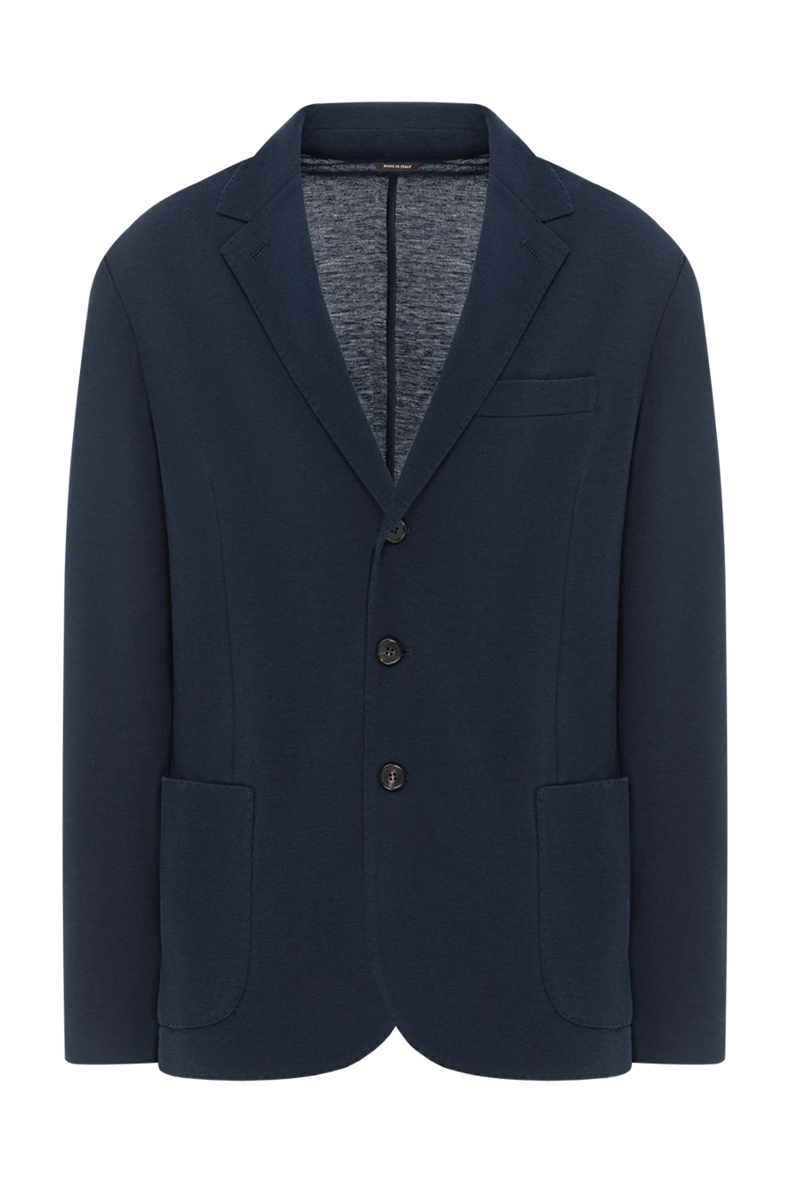Loro Piana летний однобортный пиджак из смеси хлопка, шелка и льна пике синего цвета мужской 189405 - фото 1