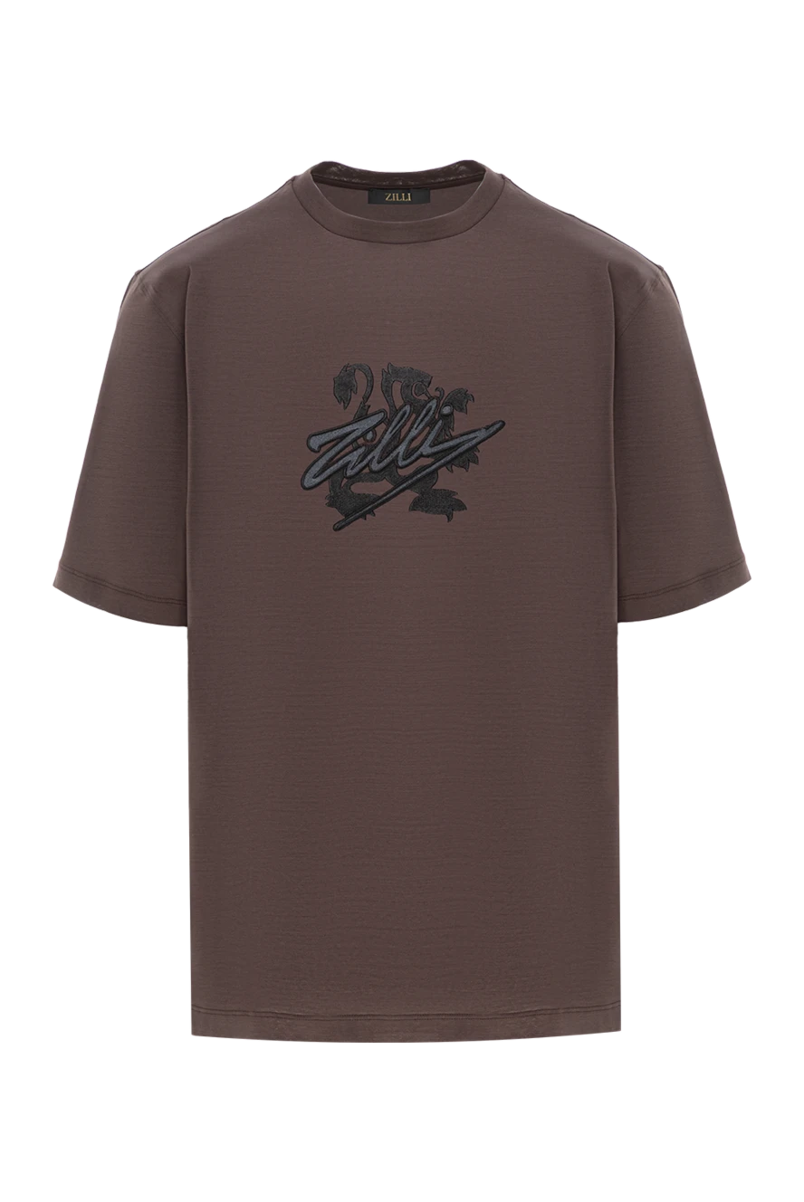 Zilli футболка коричневая из хлопка с вышивкой герба и объемным логотипом 189603 - фото 1