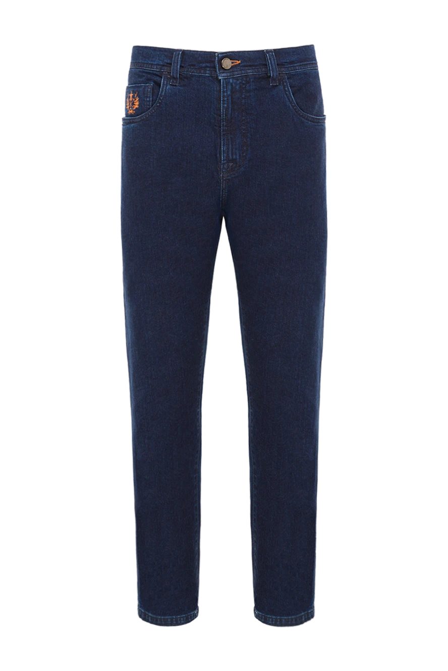 Scissor Scriptor тіке аяқты және контраст тігісі бар қара көк ерлер джинсы 189704 - фото 1