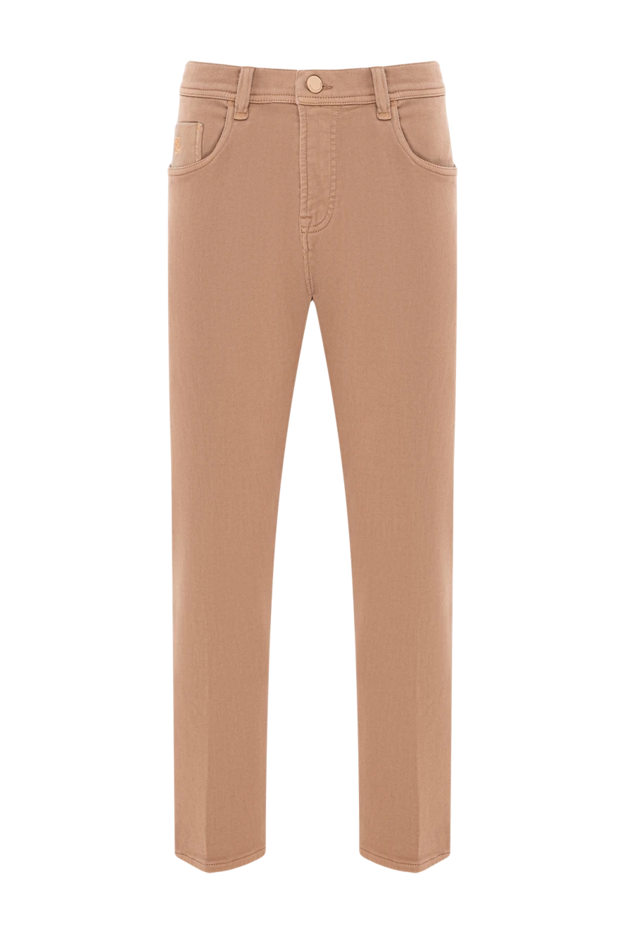 Scissor Scriptor комфортные джинсы на каждый день из фактурного бежевого хлопка с кожаным лейблом 189737 - фото 1